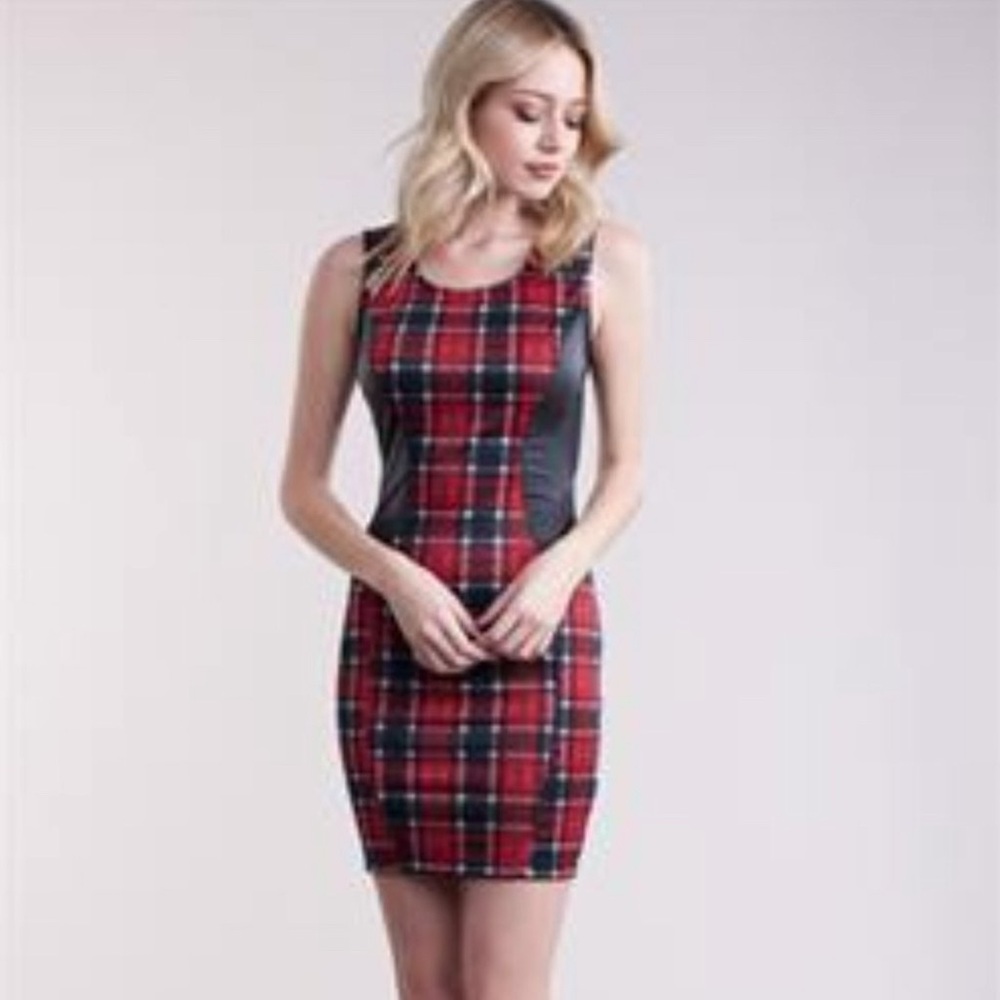 Symphony Tartan Red and Black Plaid Midi Dress